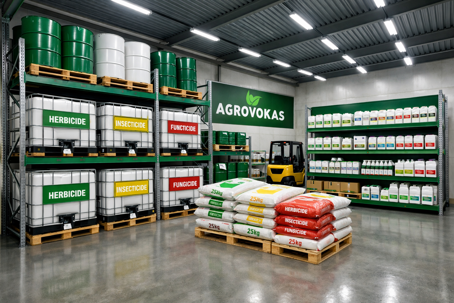 Agrovokas warehouse with herbicide, insecticide and fungicide products
